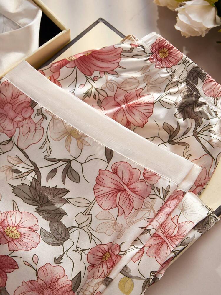 (3 Pcs) Luxury Floral Loungewear - Shirt + Trouser + Shorts