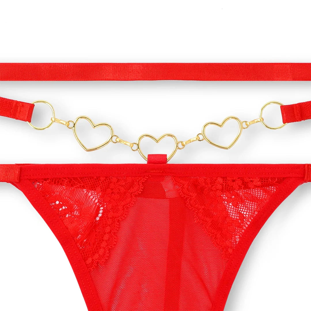 Red Embroidered Non Padded Bra and Panty Set