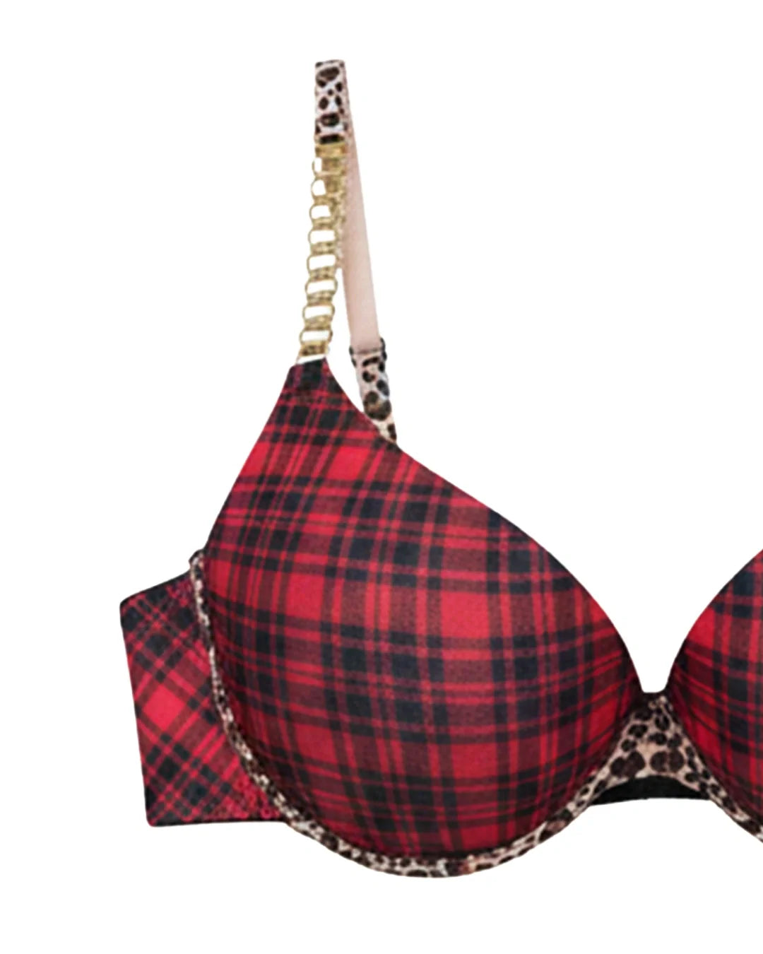 Padded Bra Set - Checked Strap - Red