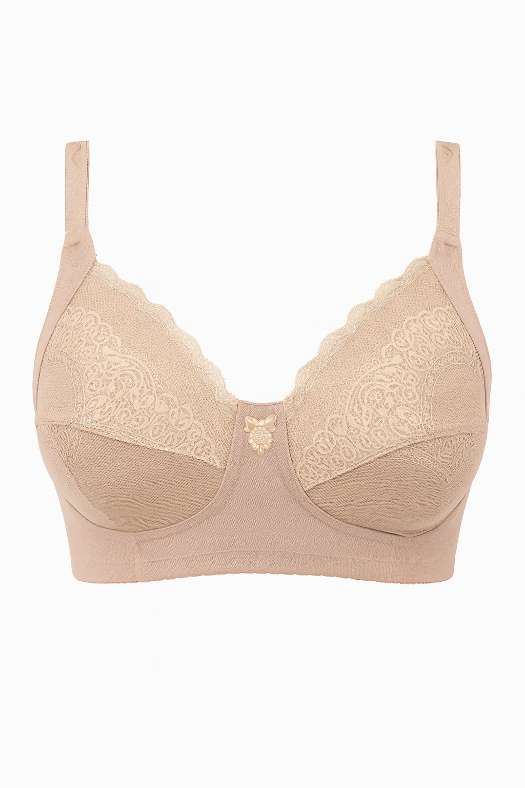 Black Curvy All Over Lace Cup Double Layered Bra with 4x4 Hooks