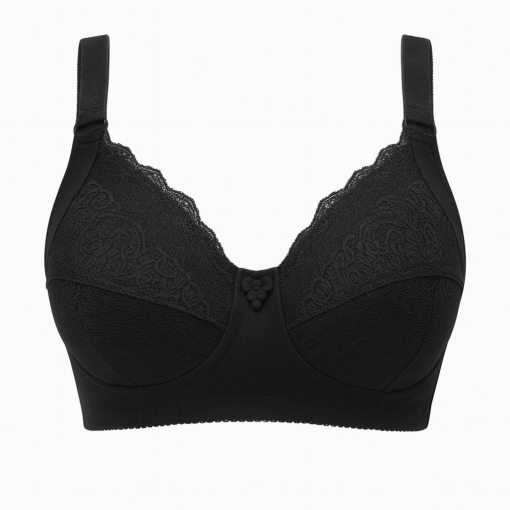 Black Curvy All Over Lace Cup Double Layered Bra with 4x4 Hooks