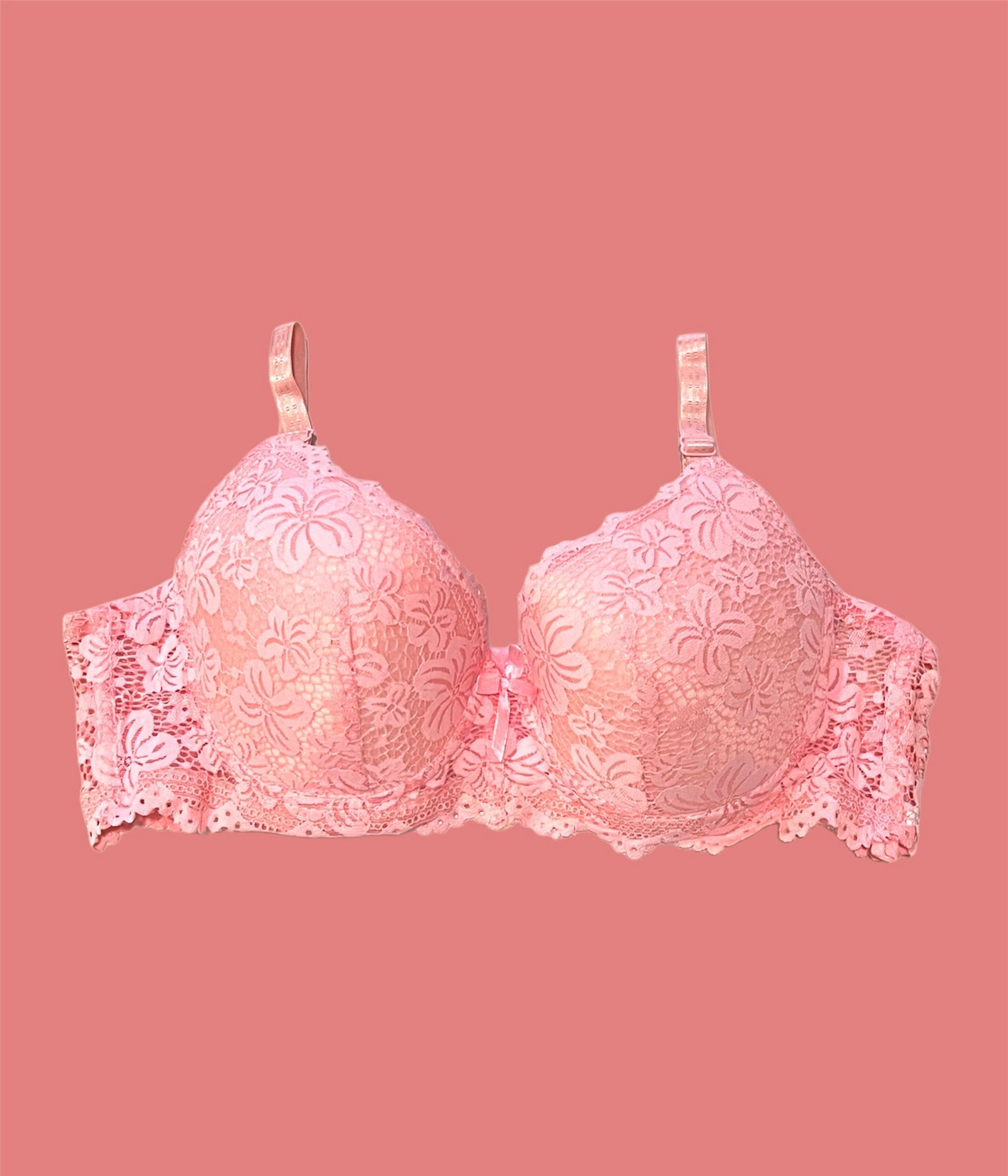 Tea Pink Floral Lacy Padded Bra