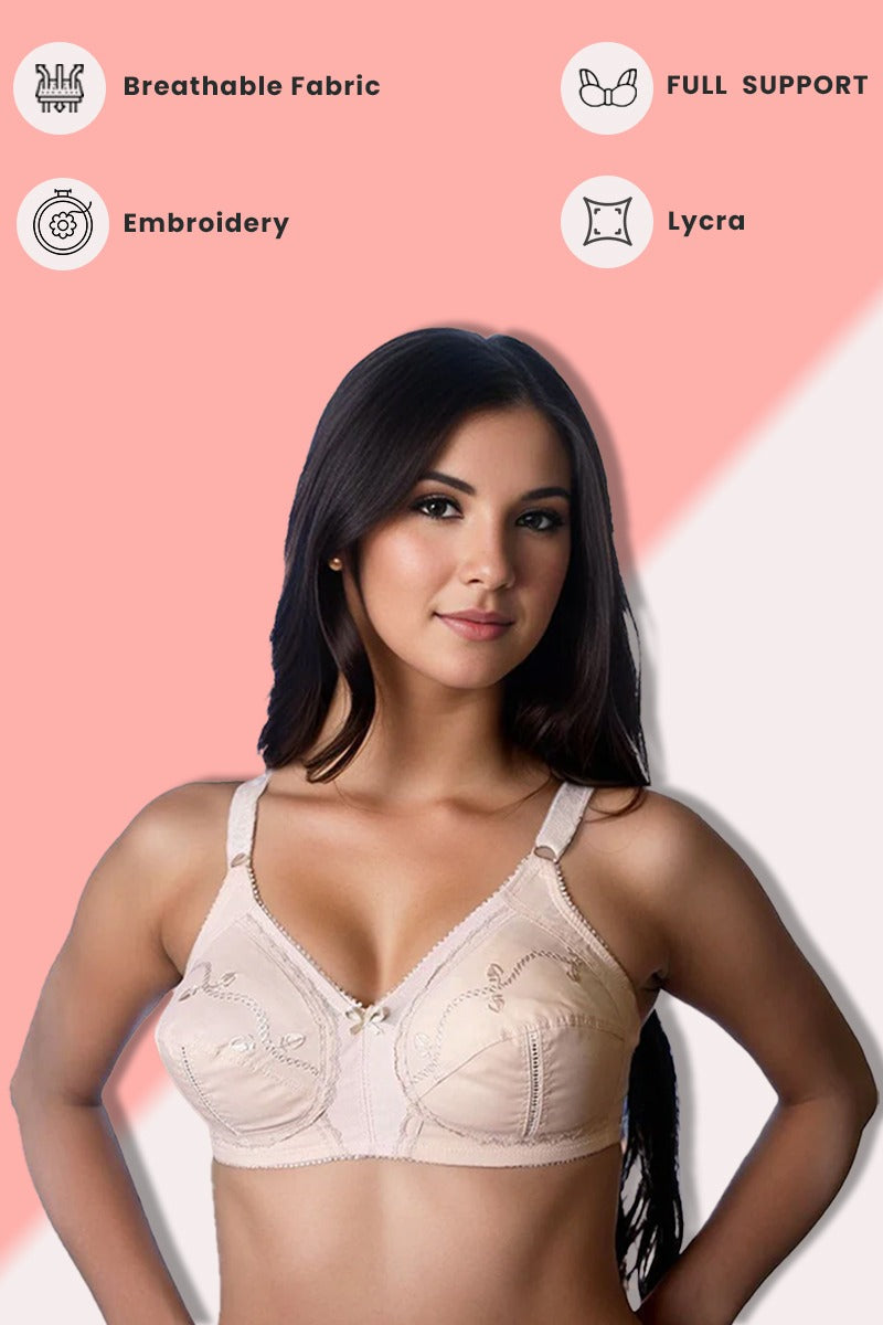 (OFFER) FORGET-ME-NOT - Cotton Full Cup Non-Padded Wirefree Bra with Full Lycra Support